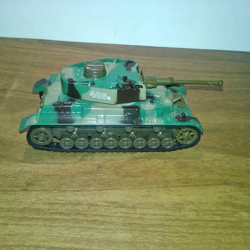 Green diecast and plastic tank toy with rotating turret, 6 in.
