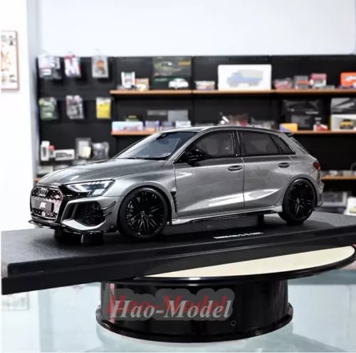 GT Spirit 1/18 diecast Audi RS3-R model car in silver with black wheels