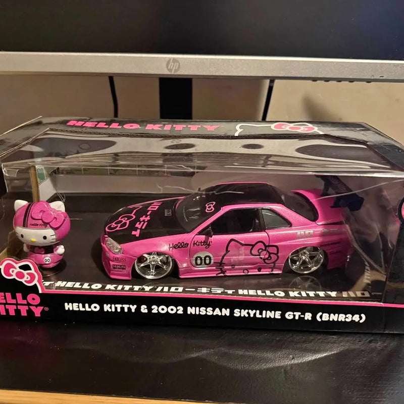 Hello Kitty Nissan Skyline diecast car set in pink display box