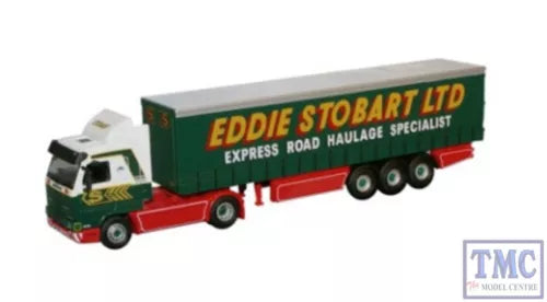 Curtainside diecast truck with green trailer, white cab, red base, 1:76 scale