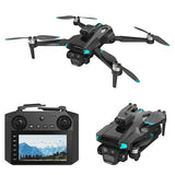 Black remote control obstacle-avoidance camera drone toy with 4 propellers and controller screen