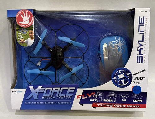 X-FORCE Blue Sky hand-controlled quadcopter drone in retail box with controller