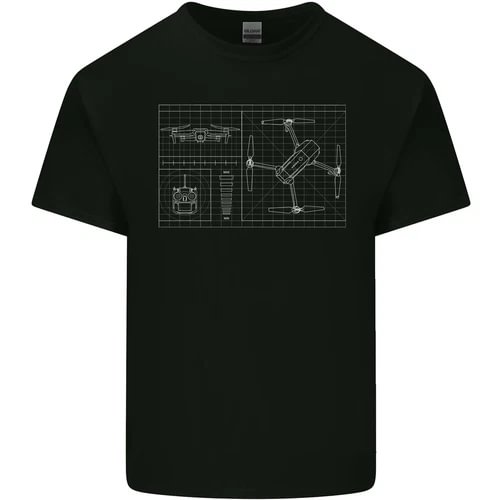 Men's dark cotton T-shirt with white drone blueprint graphic on chest