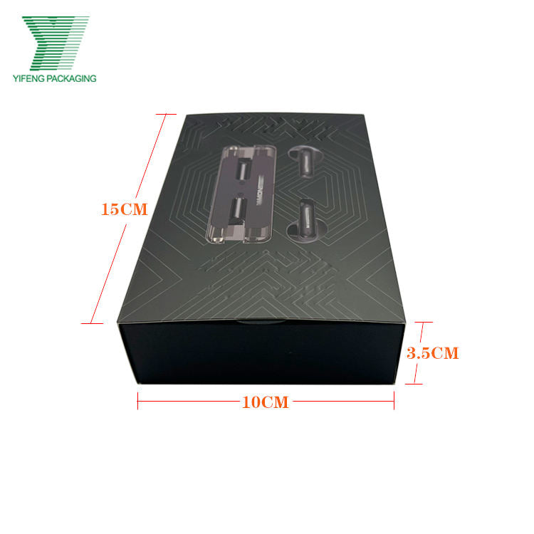 Electronics-themed paper shipping box with circuit pattern, black; YIFENG PACKAGING logo