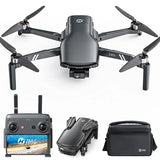 Dark gray quadcopter drone with camera, with remote controller and carrying case set