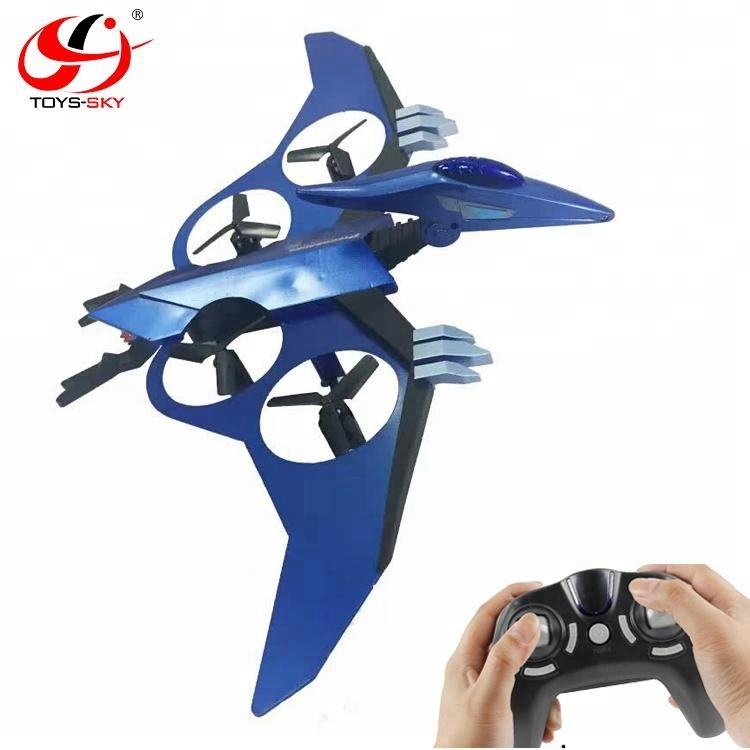 Blue pterosaur mini remote control drone with four rotors and controller