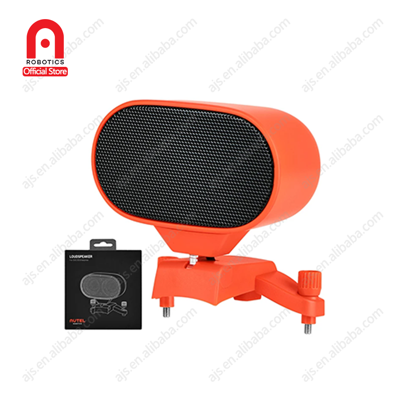 Drone spotlight module with orange housing and black mesh head, plus mounting bracket