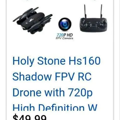 Black FPV drone with FPV camera and remote controller, 720P HD