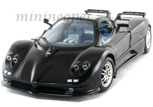 Diecast Pagani Zonda C12 model car, black with open-top and blue interior