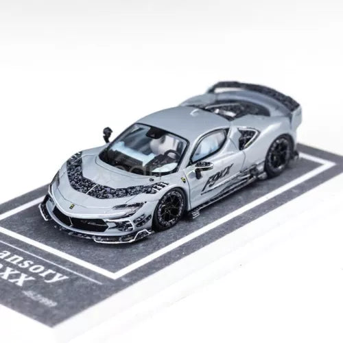 Gray diecast racing sports car model with open-wheel design, detailed body and black wheels.