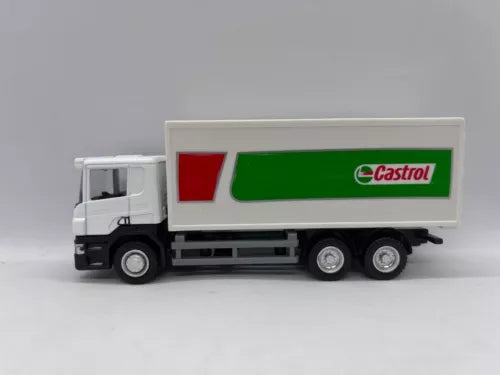 1:64 diecast truck model with white cab and green Castrol lorry trailer