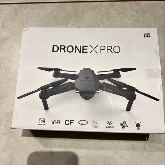 DroneX Pro quadcopter drone retail box with front view illustration