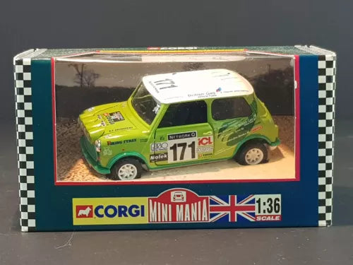 Green 1:36 scale rally diecast car mini model in clear display box