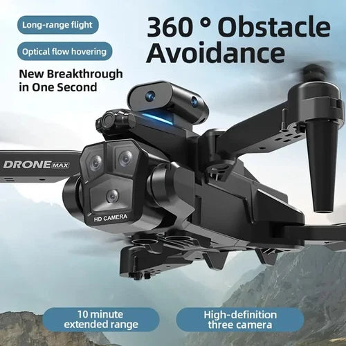 Obstacle avoidance RC drone with front HD camera and twin sensors, black