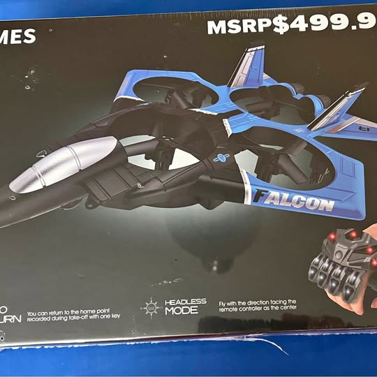 DMES Falcon drone with blue body and headless-mode markings