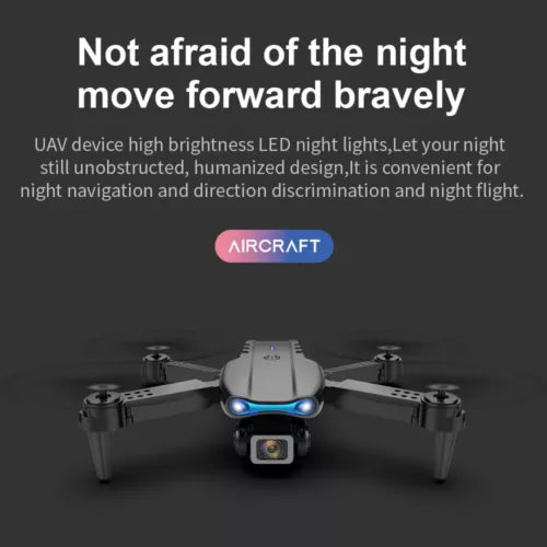 K3pro folding drone with blue LED lights and front camera