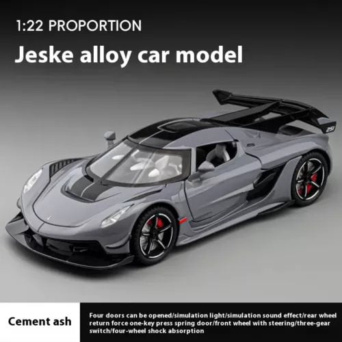 Jesko 1:22 alloy diecast supercar model, silver with black body kit and red wheels
