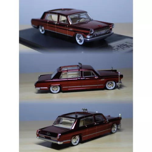 Burgundy electroplated 1:64 sedan diecast car model with white-wall tires