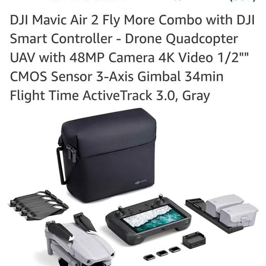 DJI drone quadcopter bundle with smart controller, props, spare batteries, carrying bag