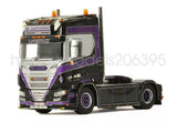 Purple diecast Scania R truck model cab, front view