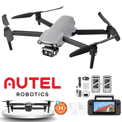 Thermal drone with four propellers and camera, with extra battery pack.