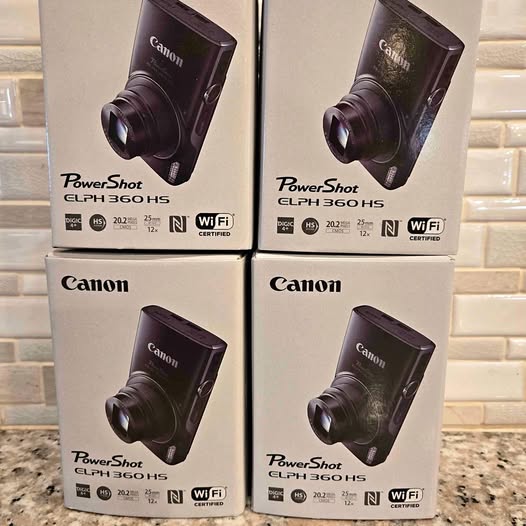 Canon PowerShot ELPH 360 HS digital camera box with front camera view and logo