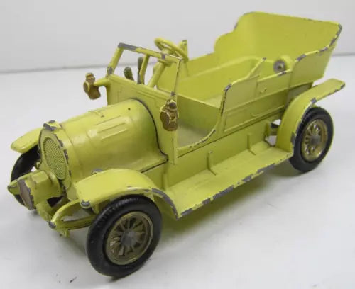 Yellow 1:64 scale diecast car with open front and wheels, classic vintage Spyker-style