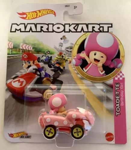 Hot Wheels 1:64 Toadette diecast car toy, pink with character graphics