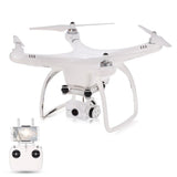 White GPS photography drone with camera, propellers, and front control module