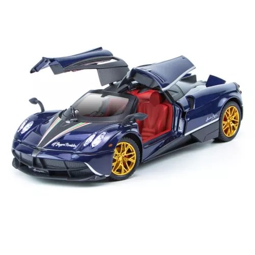Blue 1:24 roadster diecast sports car model with yellow wheels and red interior