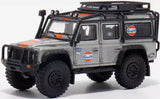 Gray 4x4 Land Rover Defender 110 diecast model with Gulf decals, roof rack
