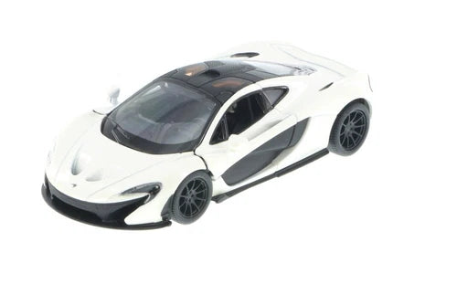 1/36 scale diecast toy car, white with black accents, front three-quarter view