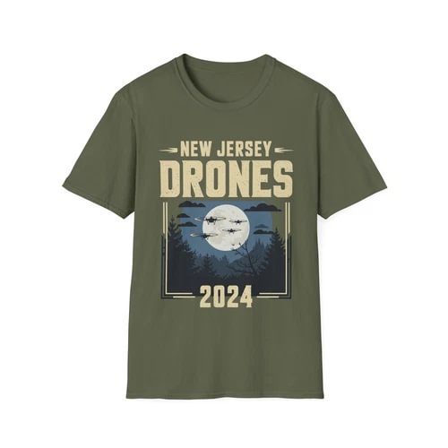 Olive softstyle t-shirt with New Jersey Drones 2024 graphic on chest