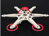 Micro-hex drone frame with white arms and red circular PCB mounts