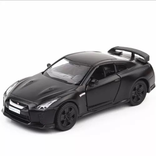 Black 1:36 diecast sports car model, pull-back action toy with front details