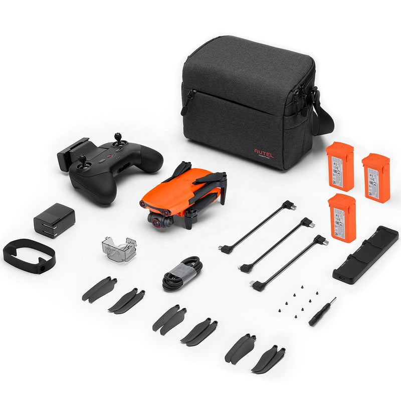Autel EVO Nano Plus drone kit with controller, orange drone, carrying case, batteries