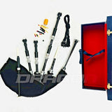 Scottish bagpipes with full silver mounts and black bag, with open hard case