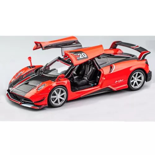 1:32 scale orange/red diecast sports car toy with open cockpit and silver wheels