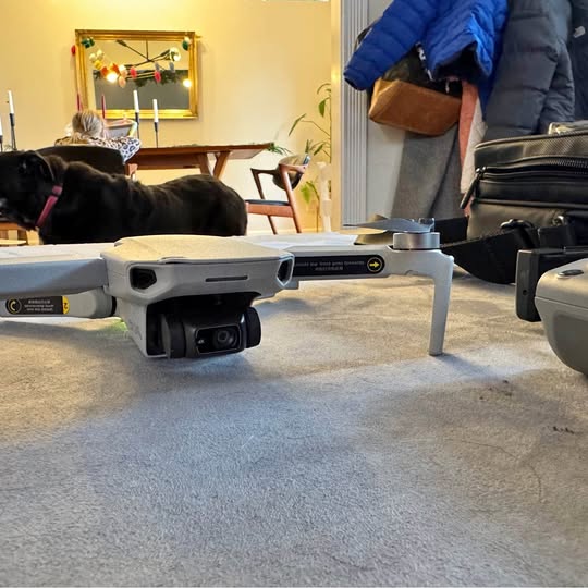 DJI Mavic Mini 2 drone with forward camera and propellers, gray body