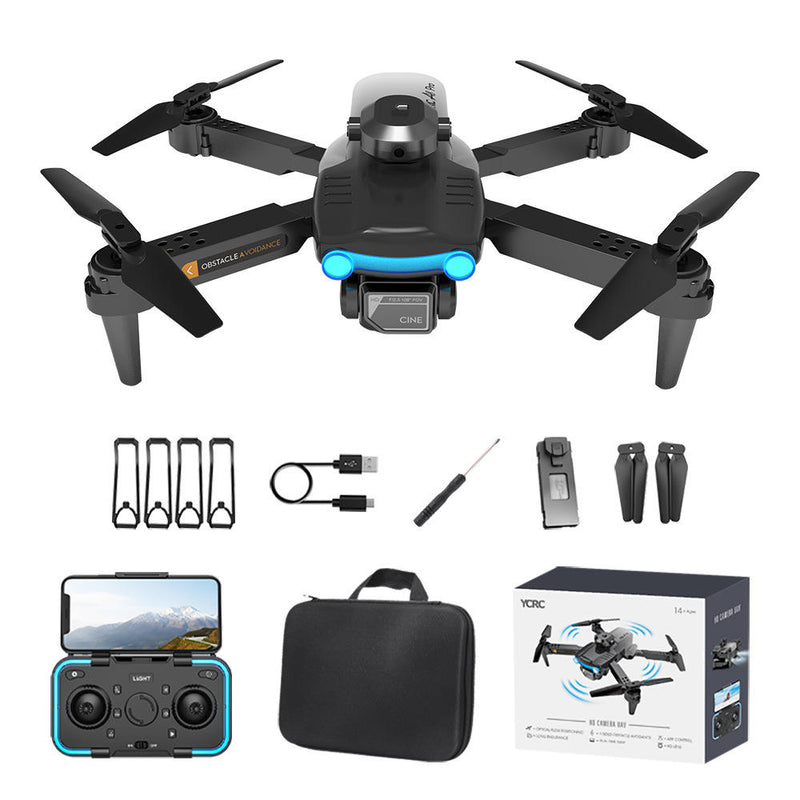 Foldable quadcopter drone kit with controller, camera, and accessory parts
