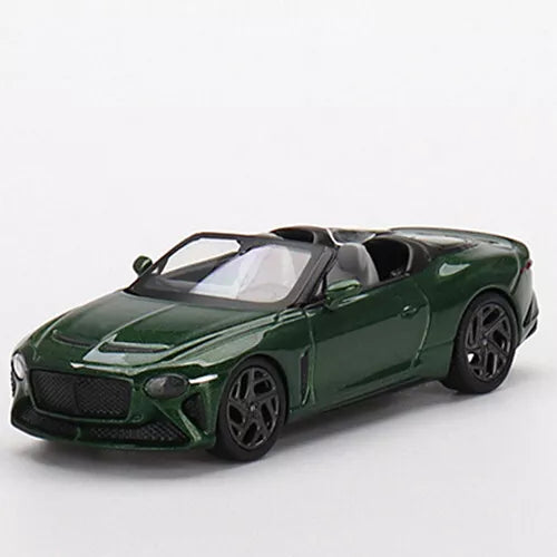 Mini GT 1:64 diecast model car, green Bentley with black wheels and hood vents