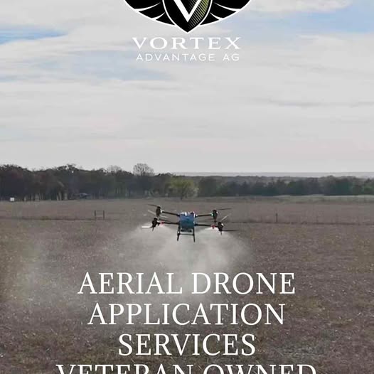 Aerial drone application services with quadcopter drone in outdoor field
