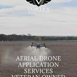 Aerial drone application services with quadcopter drone in outdoor field