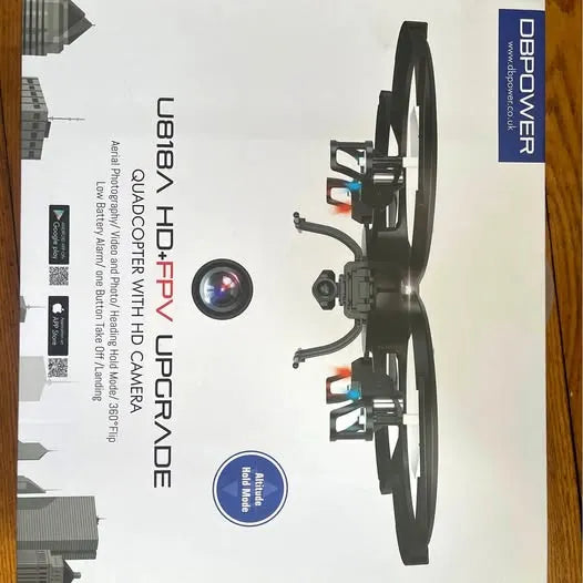 Foldable quadcopter drone with front camera and gimbal mount