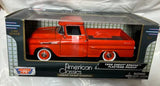 Orange 1958 Chevy Apache Fleetside pickup truck diecast in retail box