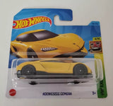 Yellow Hot Wheels Koenigsegg Gemera 1:64 diecast car in retail box