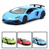 Light blue Lamborghini supercar diecast toy model with black wheels and front spoiler