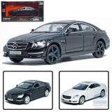 1:36 scale Mercedes CLS63 AMG diecast model car, dark gray, front 3/4 view