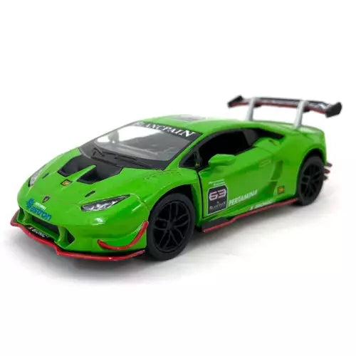 2019 Lamborghini Huracán LP620-2 diecast model car, green with black racing stripe