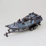 Wooden 3D model kit of a tracked naval sea drone with wheels and rotor-like details